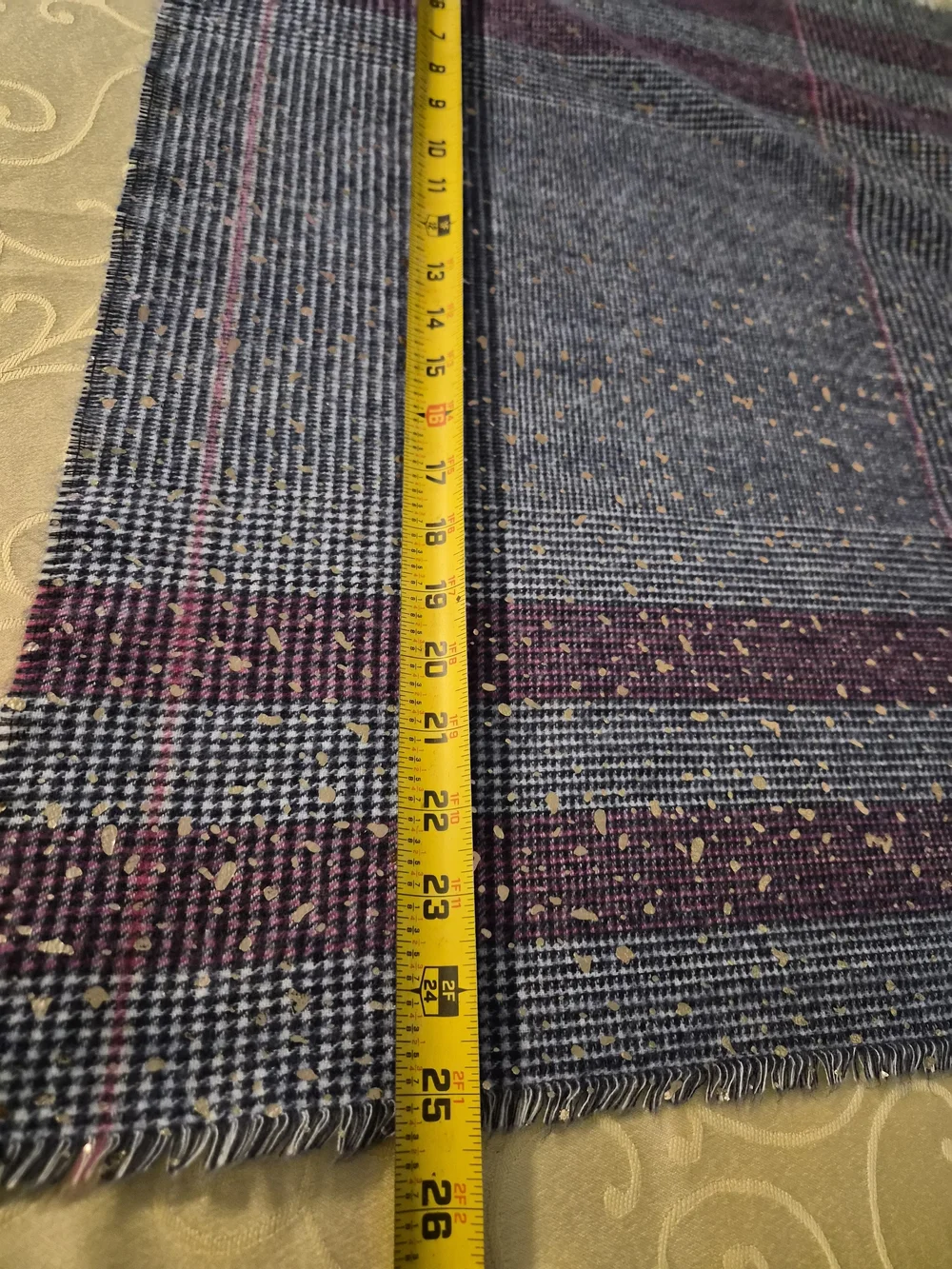 Top It Off sequin and purple plaid scarves